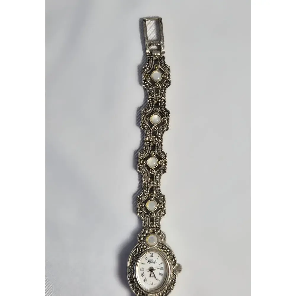 Vintage Fabergé Marcasite Mother of Pearl Watch LXF688 Art Deco Goth AS IS